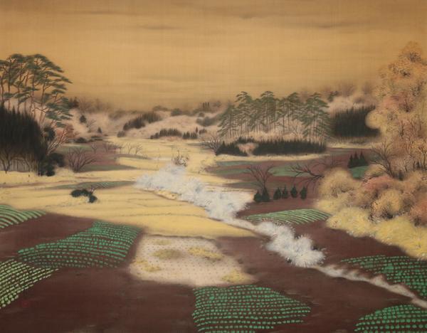 「杉並村の晩秋」1920（大正９）年。杉並の風景を主題とした初期の大作。第２回帝展入選作