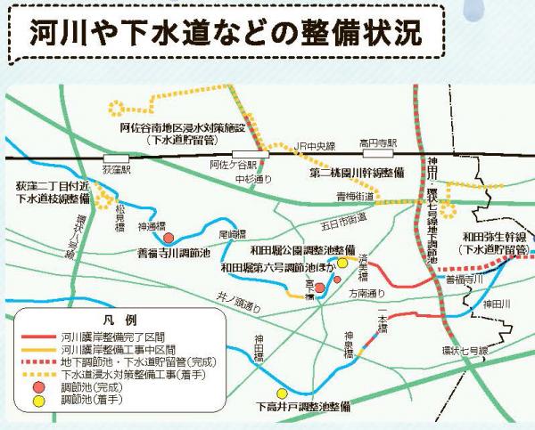 河川や下水道などの整備状況（広報すぎなみ　平成29年度６月１日号の紙面から抜粋）