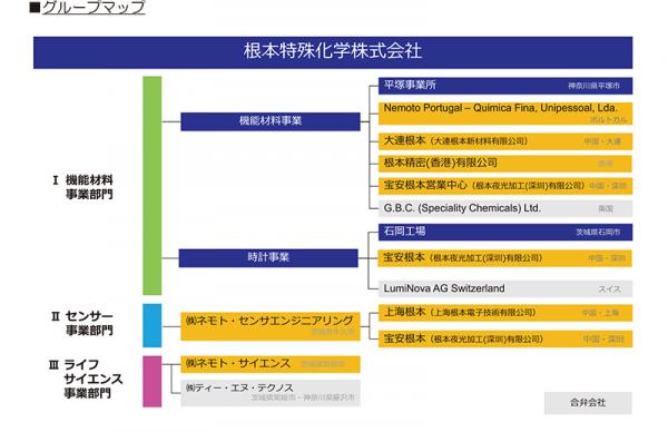 根本グループの事業展開（資料提供：根本特殊化学株式会社）