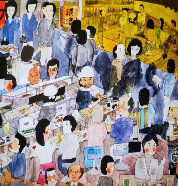 人を描くきっかけとなったイラスト。店のにぎやかさが伝わる（出典：『西荻さんぽ』）