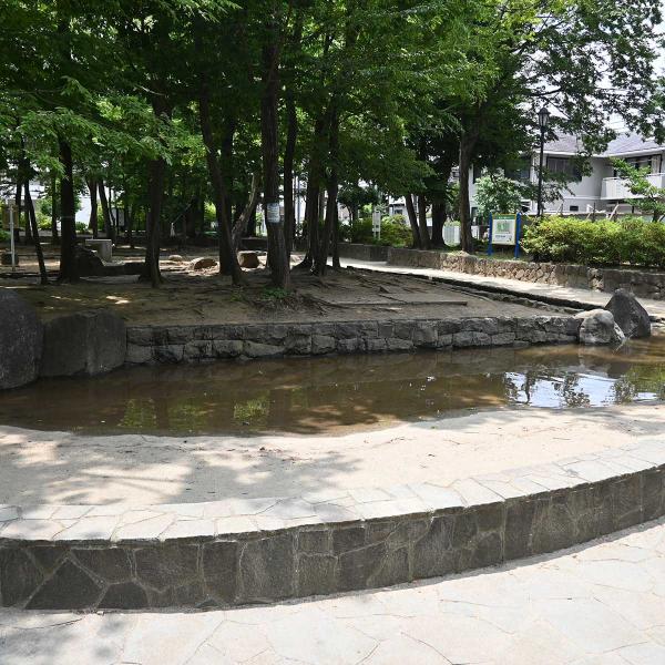 くねくね続く長い流れの中を歩いていくと、広いじゃぶじゃぶ池に到着
