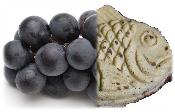 たい焼きとぶどう（巨峰）の写真を合成して作った（画像提供：辻井氏）