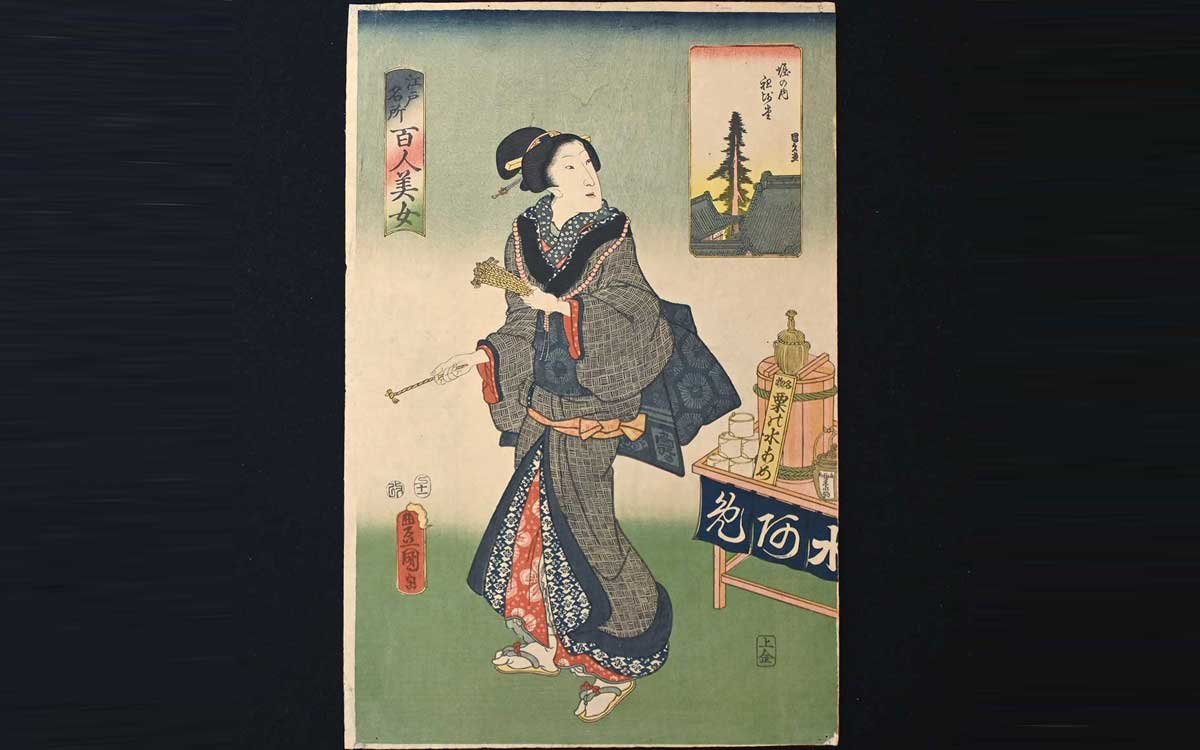 「江戸名所 百人美女 堀の内祖師堂」（三代豊国 安政四年 上州屋金蔵版）（杉並区立郷土博物館所蔵）