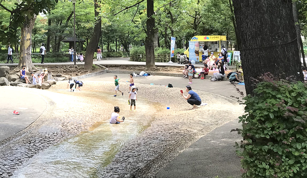 区立馬橋公園。下流の広場は小さな子供づれに人気